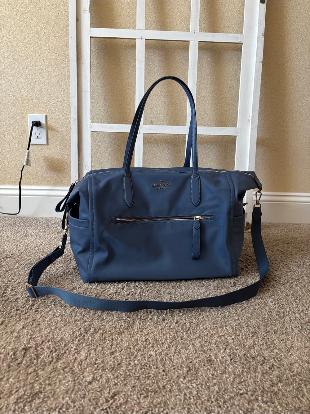 kate spade navy blue nylon tote with removable strap